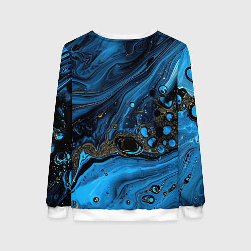 Женский свитшот Черные и синие сияющие волны / 3D-Белый – фото 2