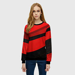 Свитшот женский Объемные волны абстракции и геометрии черно-красны, цвет: 3D-черный — фото 2