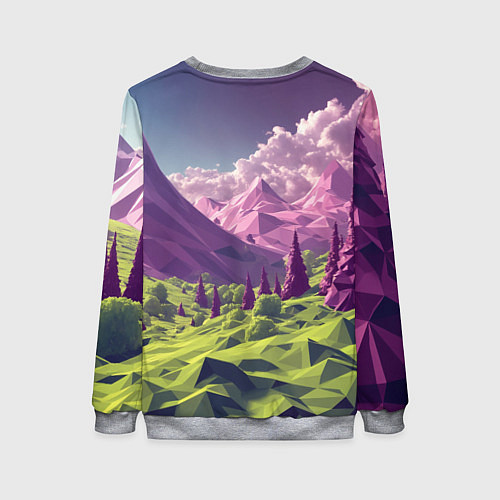 Женский свитшот Геометрический зеленый пейзаж и фиолетовые горы / 3D-Меланж – фото 2