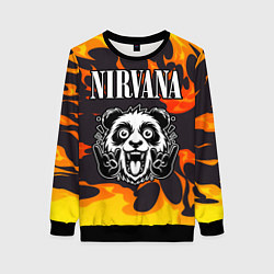 Свитшот женский Nirvana рок панда и огонь, цвет: 3D-черный