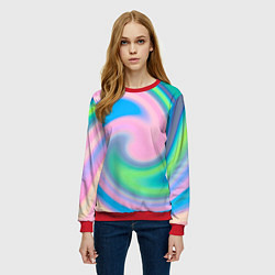 Свитшот женский Абстрактный разноцветный круговорот, цвет: 3D-красный — фото 2