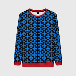 Женский свитшот Синие четырёхлистники на чёрном фоне