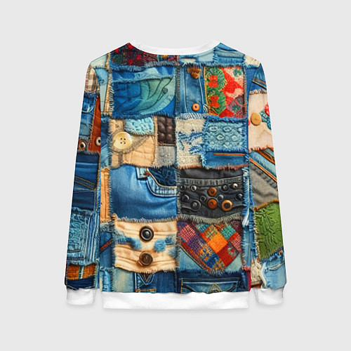 Женский свитшот Vanguard denim patchwork - ai art / 3D-Белый – фото 2