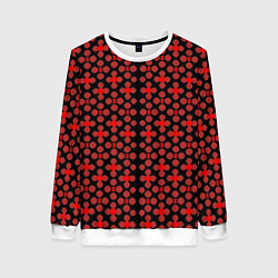 Женский свитшот Красные четырёхлистники на чёрном фоне