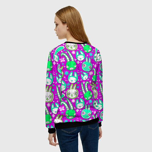Женский свитшот Разноцветные зайцы / 3D-Черный – фото 4
