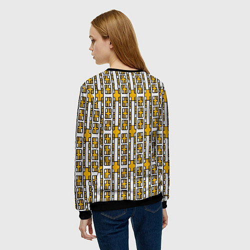 Женский свитшот Жёлтые и белые кирпичики на белом фоне / 3D-Черный – фото 4
