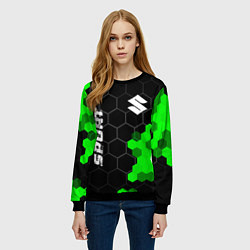 Свитшот женский Suzuki green sport hexagon, цвет: 3D-черный — фото 2