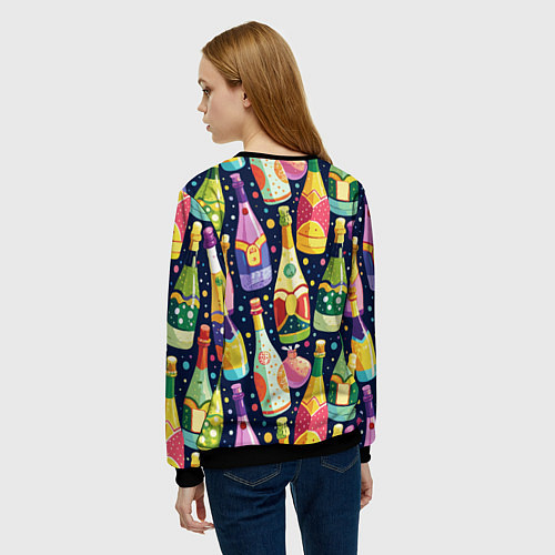 Женский свитшот Бутылки шампанского -вино водочный паттерн / 3D-Черный – фото 4