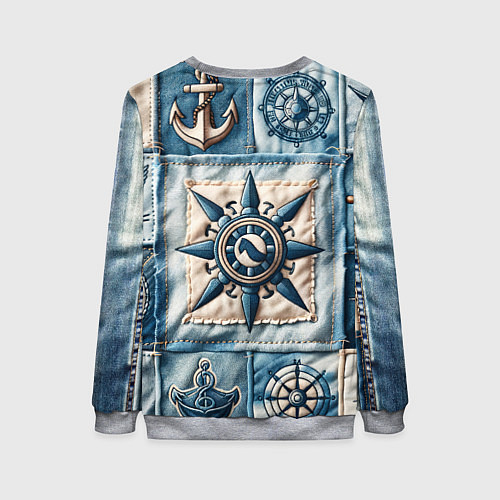 Женский свитшот Пэчворк с якорем - джинсовка моряка / 3D-Меланж – фото 2
