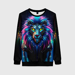 Женский свитшот Неоновый лев в стиле киберпанк