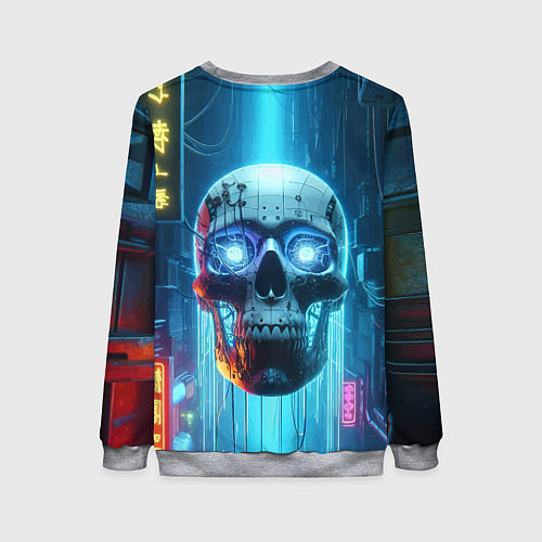 Женский свитшот Cyber skull - neon glow ai art / 3D-Меланж – фото 2