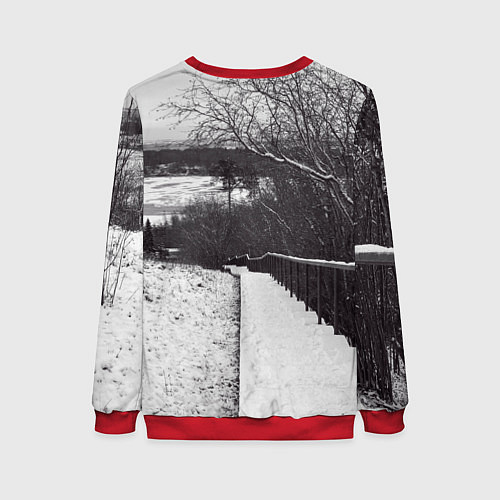 Женский свитшот Заснеженная лестница в парке / 3D-Красный – фото 2
