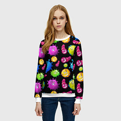 Свитшот женский Смешные бактерии паттерн, цвет: 3D-белый — фото 2