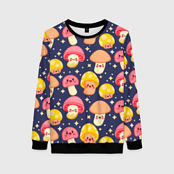 Свитшот женский Веселые грибочки паттерн, цвет: 3D-черный