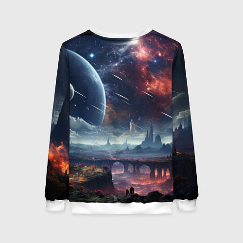 Женский свитшот Фантастическая планета внутри космоса / 3D-Белый – фото 2