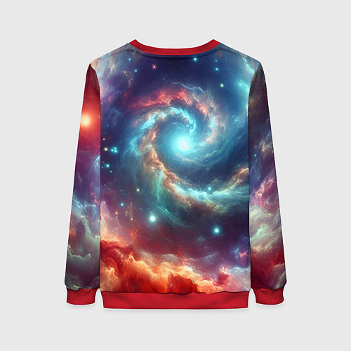 Женский свитшот Космическая неоновая акула - нейросеть / 3D-Красный – фото 2
