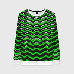 Женский свитшот Белые и зелёные полосы на чёрном фоне