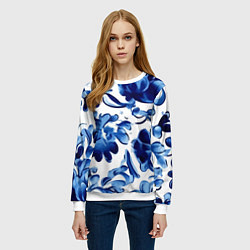 Свитшот женский Гжель акварель, цвет: 3D-белый — фото 2