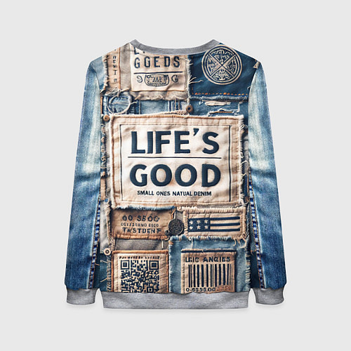 Женский свитшот Жизнь хороша-пэчворк / 3D-Меланж – фото 2