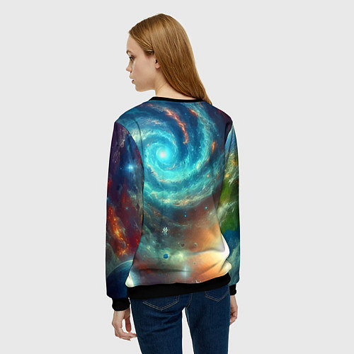 Женский свитшот Неоновая далёкая галактика - нейросеть / 3D-Черный – фото 4