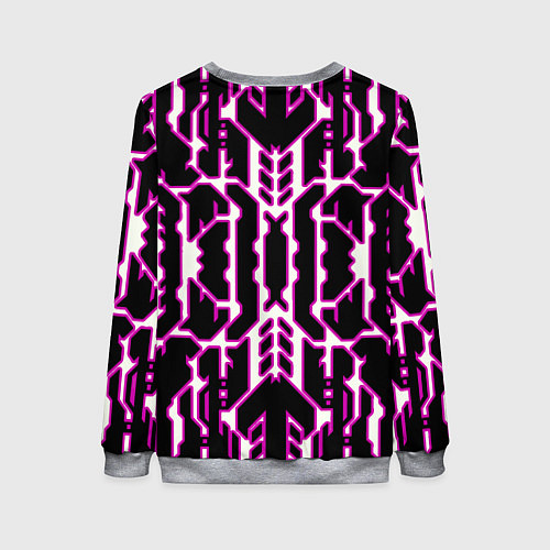 Женский свитшот Техно белые линии с розовой обводкой на чёрном фон / 3D-Меланж – фото 2
