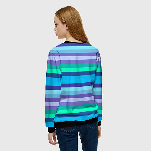 Женский свитшот Горизонтальные полосы холодных цветов / 3D-Черный – фото 4