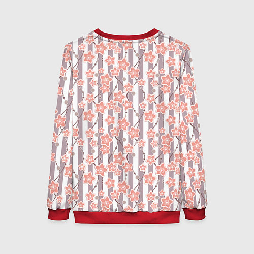 Женский свитшот Коралловые цветы на полосатом фоне / 3D-Красный – фото 2