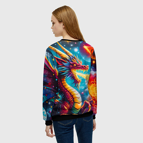Женский свитшот Космический дракон - граффити / 3D-Черный – фото 4