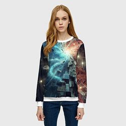 Свитшот женский Рождение новой планеты - неоновое свечение, цвет: 3D-белый — фото 2