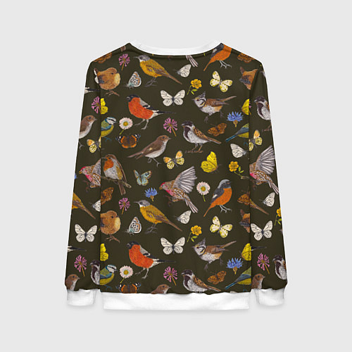 Женский свитшот Птицы и бабочки с цветами паттерн / 3D-Белый – фото 2