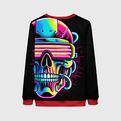 Женский свитшот Cyber skull - ai art neon / 3D-Красный – фото 2