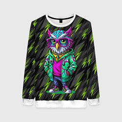 Женский свитшот Модная сова и зеленые молнии