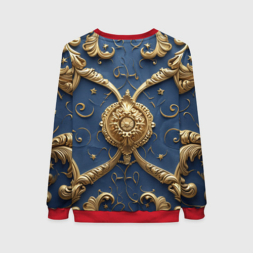 Женский свитшот Золотые узоры на синей ткани / 3D-Красный – фото 2