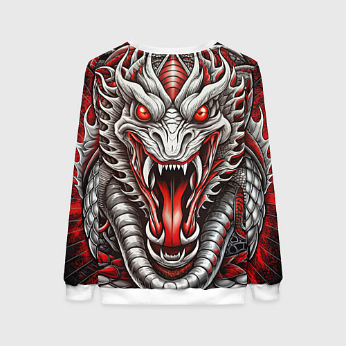 Женский свитшот Крупная морда змеи красно-белая / 3D-Белый – фото 2