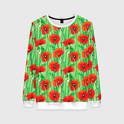 Свитшот женский Маковый узор, цвет: 3D-белый