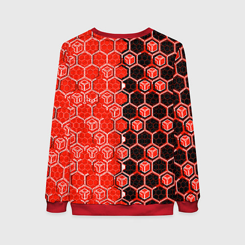 Женский свитшот Техно-киберпанк шестиугольники красный и чёрный / 3D-Красный – фото 2