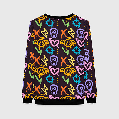 Женский свитшот Разноцветное граффити узор / 3D-Черный – фото 2