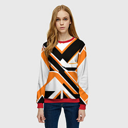 Свитшот женский Чёрно-оранжевые широкие линии на белом фоне, цвет: 3D-красный — фото 2