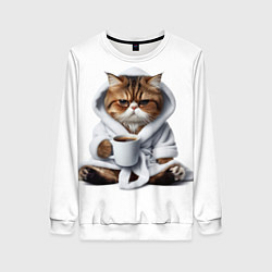 Женский свитшот Котик в халате и кофе
