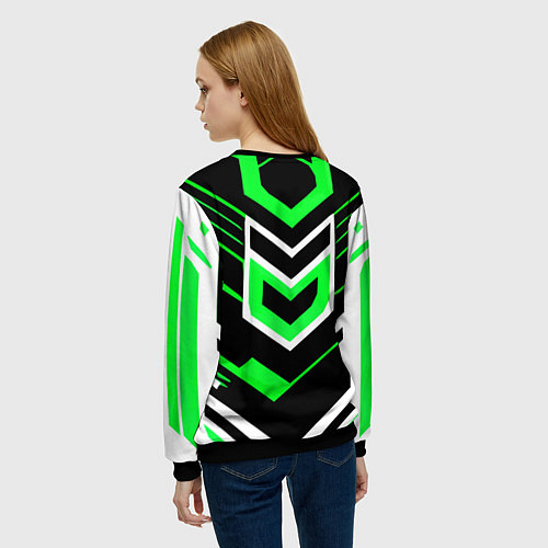 Женский свитшот Полосы и зелёно-белый шестиугольник / 3D-Черный – фото 4