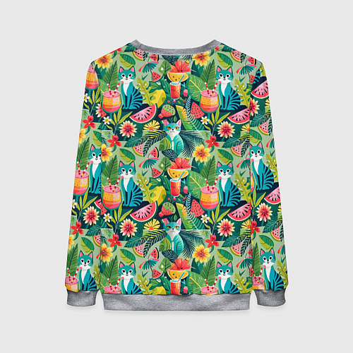 Женский свитшот Летние тропические котики с арбузным коктейлем / 3D-Меланж – фото 2
