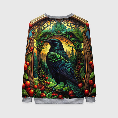 Женский свитшот Скандинавский ворон лесной узор / 3D-Меланж – фото 2