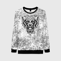 Женский свитшот Черно-белый злой волк на сером фоне