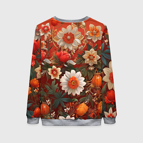 Женский свитшот Умилительный лисёнок в цветах / 3D-Меланж – фото 2