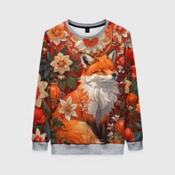 Женский свитшот Умилительный лисёнок в цветах