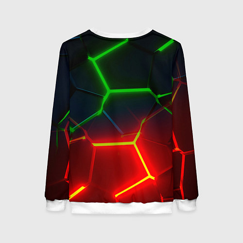 Женский свитшот Зеленые и красные неоновые плиты в разломе / 3D-Белый – фото 2