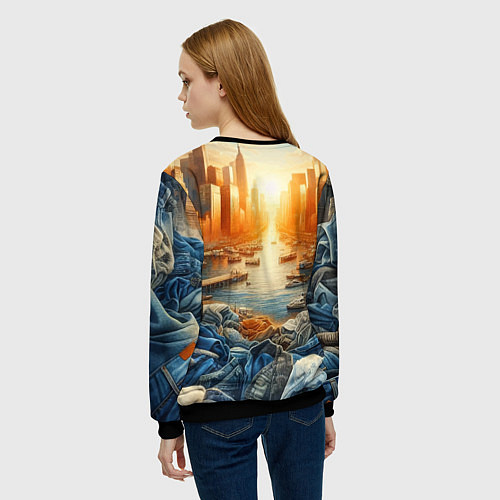 Женский свитшот Нью-Йорк с джинсовыми берегами - нейросеть / 3D-Черный – фото 4