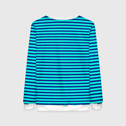 Женский свитшот Сине-бирюзовый в полоску тельняшка / 3D-Белый – фото 2