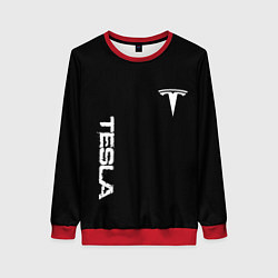 Свитшот женский Tesla logo white, цвет: 3D-красный