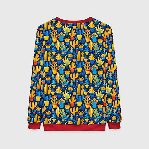 Женский свитшот Кактусы разноцветный мексиканский яркий узор / 3D-Красный – фото 2